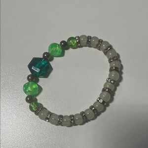 Green Beaded Stretch Bracelet with Crystal Accents